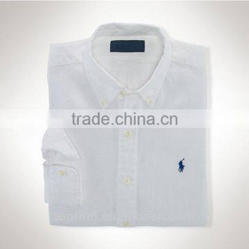 Fashion deep blue , white polo branded,soft ,breathable slim fit linen shirt for man
