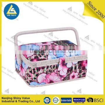 Rural Style Fabric Covered Sewing Basket Made by Hand photo-4
