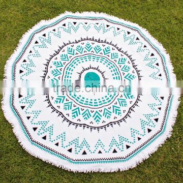 2017 coolest summer beach towel pritned design round shape towel 1500mm fresh color cotton towel