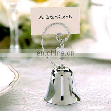 Charming Chrome Bell Place Card-Photo Holder with Dangling Cross Charm