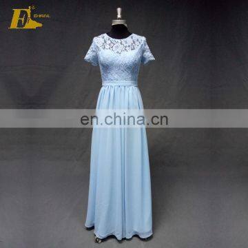 High Quality Lace Chiffon Long Bridesmaid Dress With Short Sleeve