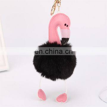 Popular artificial fur flamingo keychain fluffy flamingo bag hang car keyring