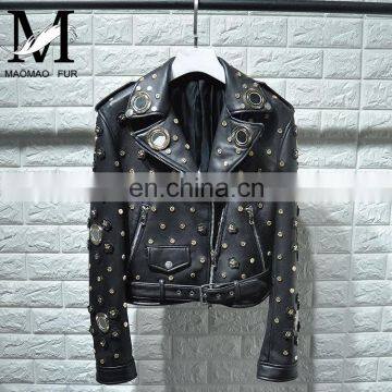 Women Real Sheepskin Leather Jacket Coat Natural Motorcycle Girls Genuine Leather Jacket