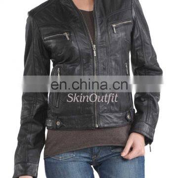 Hot sale cheap slim fit leather jackets for women