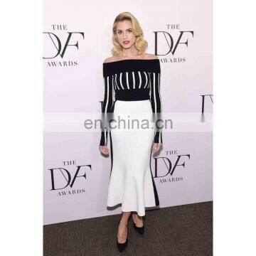 Amigo Long Sleeve Striped Off Shoulder Mermaid Sexy Elegant Party Bodycon Dresses Women Modest photo-2