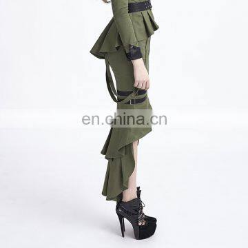 Q-276 Punk Rave Black Military Uniform High-low Fishtail Skirt photo-3