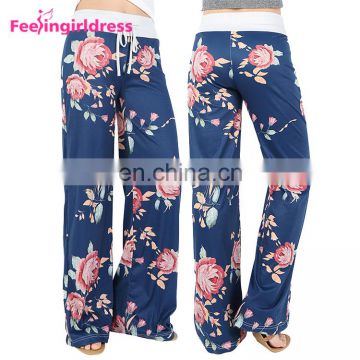 New Style Wide Leg Beach Wear Pants Women Print Flower Palazzo Sweat Pants