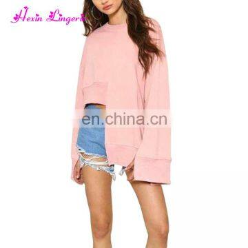 2017 Pink Split Long Sleeves Ladies Sweatshirts Pullover Women Without Hood photo-2