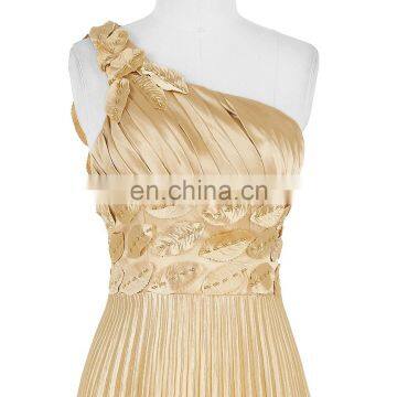 Grace Karin Long Gold Evening Dresses Special Occasion Women Pleat Satin Evening Gowns One Shoulder Prom Party Dress CL6033 photo-4