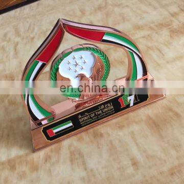 UAE flag and falcon design metal plaque, UAE 45th metal falcon trophy