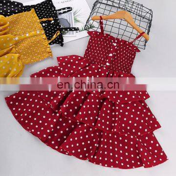 children's girls red yellow black dot print dress