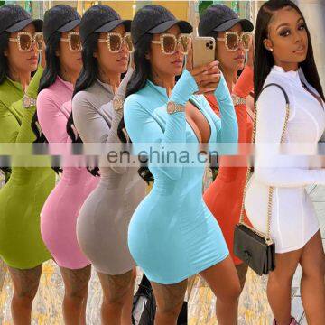 Wholesale Women half zip up long sleeve Plus size casual bodycon dress