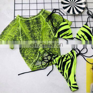 Sexy Zebra Printed Bikini 2019 Female Swimsuit Women Swimwear Three-pieces Bikini Set Bather Bathing Suit Swim Wear Lady V1505