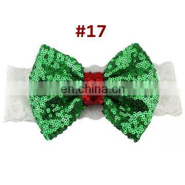 5Inches Girl Sequin Bows Headband Solid Color Kids Lace Patchwork Hairband 19Colors