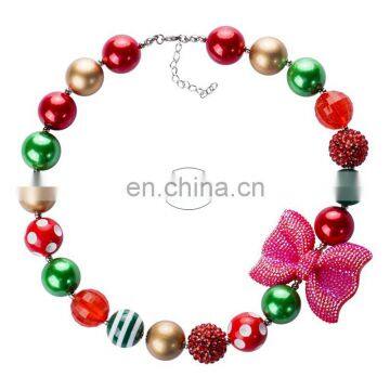 Christmas Girl Necklace With Bow Kids Chunky Bubble Beads Necklace Holiday Gift photo-2