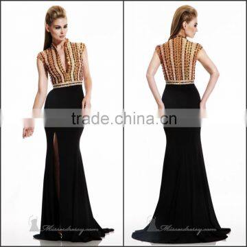 Sexy and Professional Evening Dress with Beading and Side Slits High Quality High Neck and Sleeveless Evening Dress