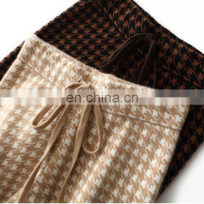 Women New Fashion Thick Plaid Cashmere Knit Lounge Pants With Drawstring photo-4