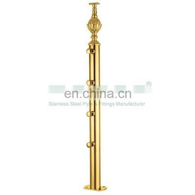 A166 Inox 304 316 Tube Post Baluster Fitting Outdoor Stainless Steel Golden Pipe Railing