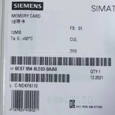 6ES79548LE030AA0 Siemens PLC memory card for S7-1200/1500 CPU/SINAMICS, 3, 3 V Flash, 12 MB