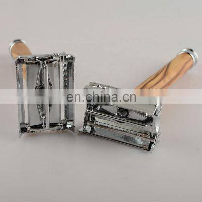 Premium Quality Olive Wood Zero Waste Butterfly Head Double Edge Blades Private Label Wooden Shaving Safety Razor For Men photo-3