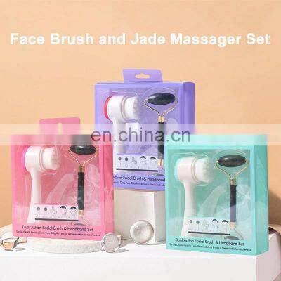 Dual Action Facial Brush Jade Roller for Massage Makeup Tools Set photo-4