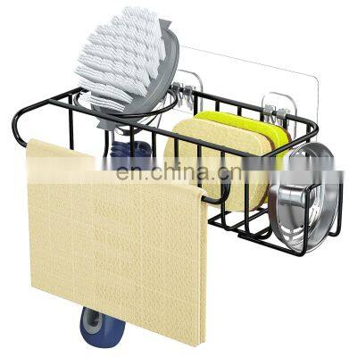 4 in 1 Sponge Holder Sink Caddy No Drilling SUS304 Stainless Steel Brush Holder & Dish Cloth Hanger