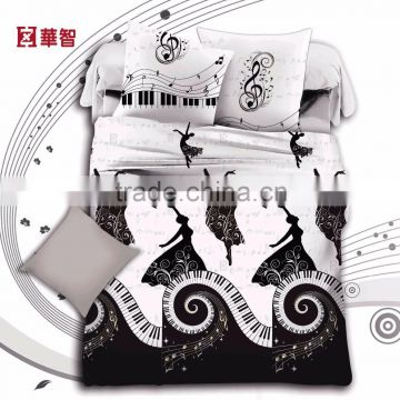 100% Cotton 3D Printed Bedding Set, White/Black printed Bed fitted Sets