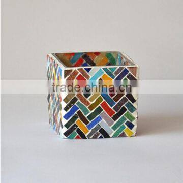 handmade square mosaic glass votive tealight candle holders for wedding decoration