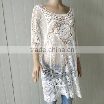 2016 Summer Lace Tops Hot Cotton Lace Fabric Long Sleeve Lace Dress photo-3