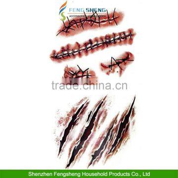 HALLOWEEN ZOMBIE SCARS TATTOOS WITH FAKE SCAB BLOOD SPECIAL FX COSTUME MAKE-UP photo-5