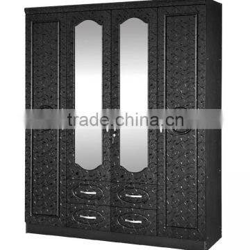 wardrobe 4 doors black silver color new design with double mirror