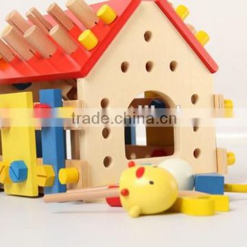 Children small toy wooden screw house