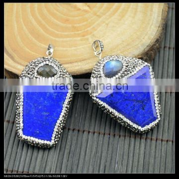 LFD-0041P ~ Wholesale New Style Druzy Pave Rhinestone Crystal Lapis Lazuli Charms Pendant Jewelry Finding