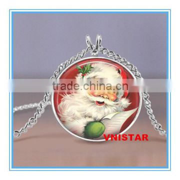 Vnistar wholesale glass cover Christmas jewelry Santa Claus pendent necklace for gift VN007