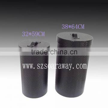 Cylinder Shape Pu sundries Laundry Bin with lid ,fashion round willow laundry buck basket for washing clothes