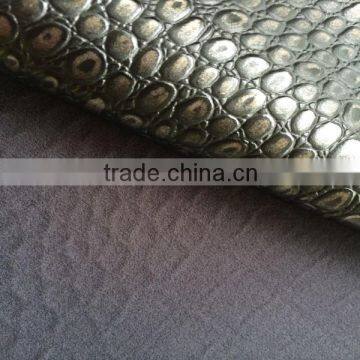 crocodile skin pu leather for bags with nonwaven backing metallitc pu leather for bags