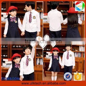 2015 Wholesale fashion uniform for school with badge boutique child clothes outfits all grades school uniform (ulik-015)