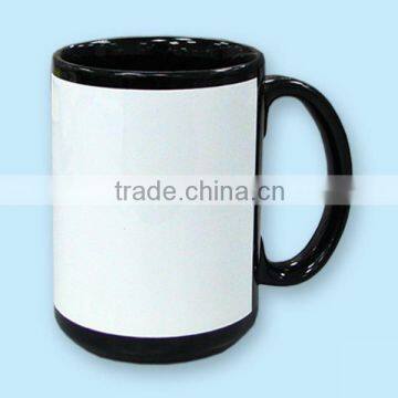 15 oz Black Mug with White Patch / Photo Mug / Sublimation Coated Mug