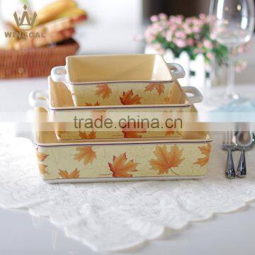 Ceramic maple leaf design square bakeware set baking dish with handle