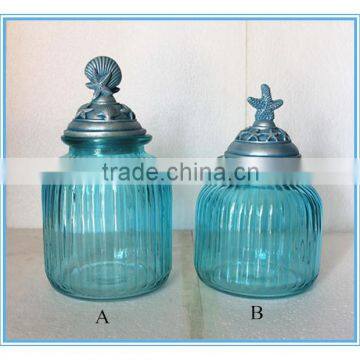 Wholesale sprayed glass storage jar set with resin lid