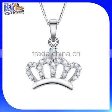 Hot Sale Wholesale Micro Pave CZ 925 Sterling Silver Crown Shaped Pendant Necklace