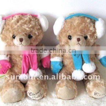 Pair Winter Bear with earmuff and scarf