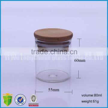 80ml small glass cosmetic jars, bamboo cosmetci packaging jars with seal ring