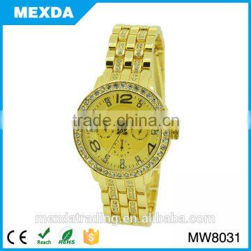 lady luxury crystal design wrist gold metal watch