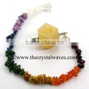 Yellow Aventurine Ankh Engraved Hexagonal Pendulum With Chakra Chips Chain