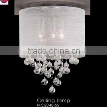 Chinese Style Elegant Crystal Ceiling Lamp in White Silk Shade photo-4