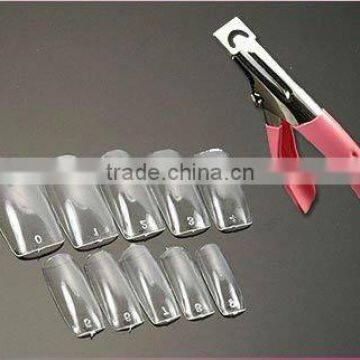 Pink Cutter Clipper + 500 Pcs Clear False Nail Art Tips HN1167