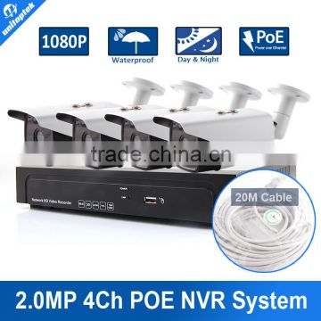 4PCS 2MP Outdoor Security Starlight Bullet IP Camera 4CH Starlight POE NVR System P2P Cms/Mobile View