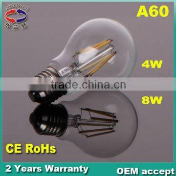 2015 High Efficiency A60 4W 6W New Filament E27 LED Bulb Price