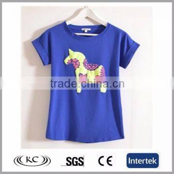 europe new OEM order cotton blue women fashion t shirt